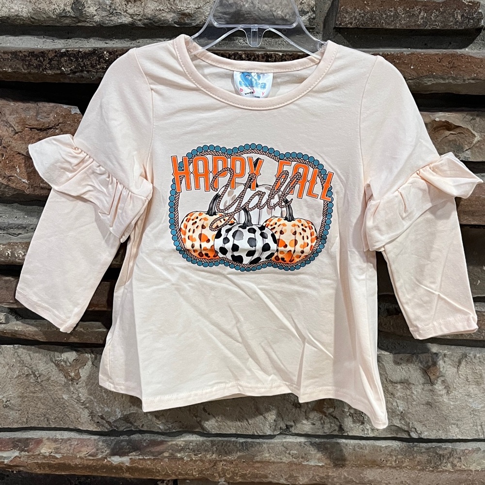 Happy Fall Y'all Shea Baby Girls Ruffle Long Sleeve T-Shirt Stretch Cotton